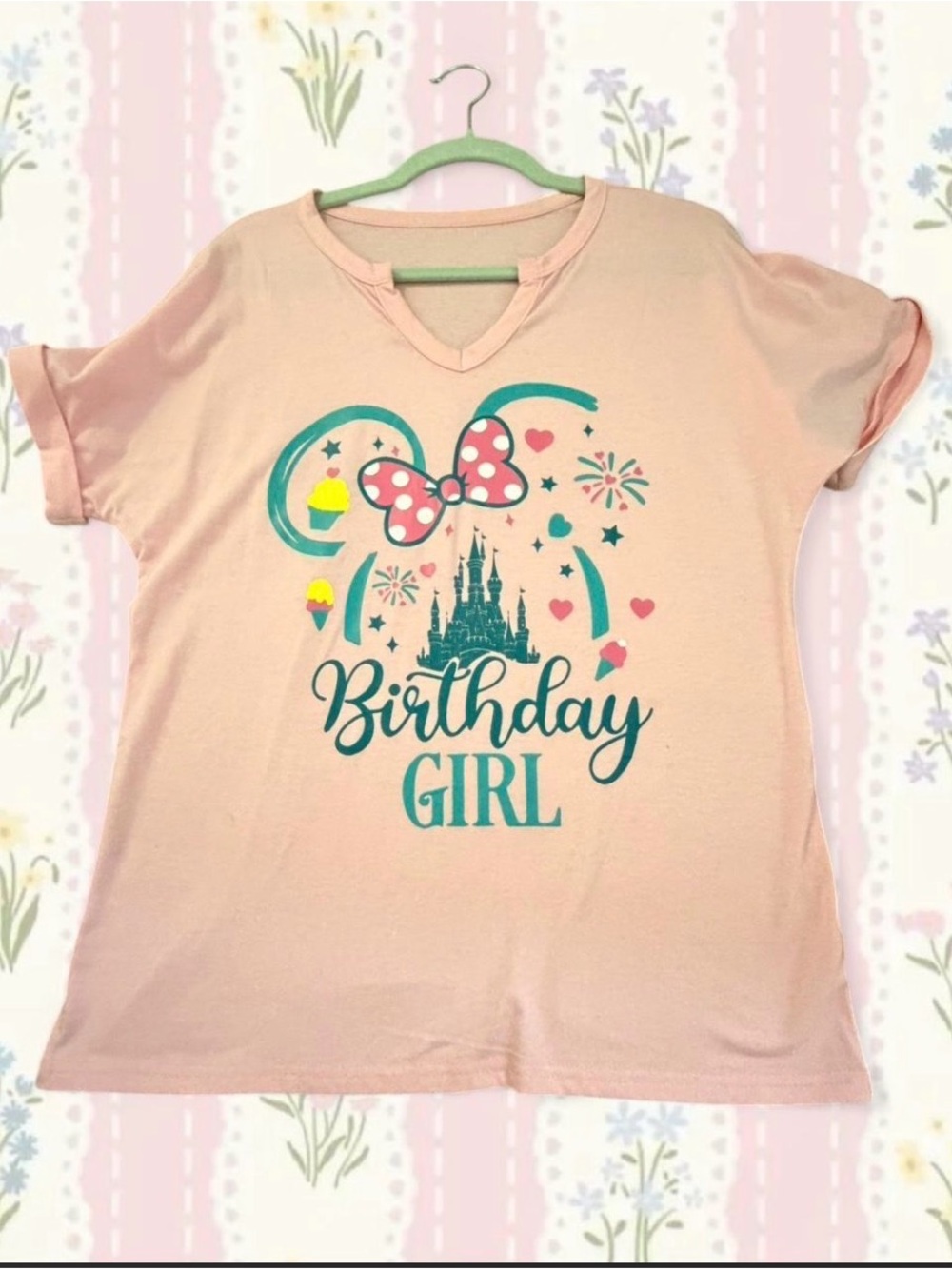Disney Pink 'Birthday Girl' Tee with Teal Castle Graphic